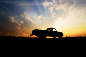 Silhouette of a pickup truck, symbolizing the timeless appeal of gas and diesel vehicles